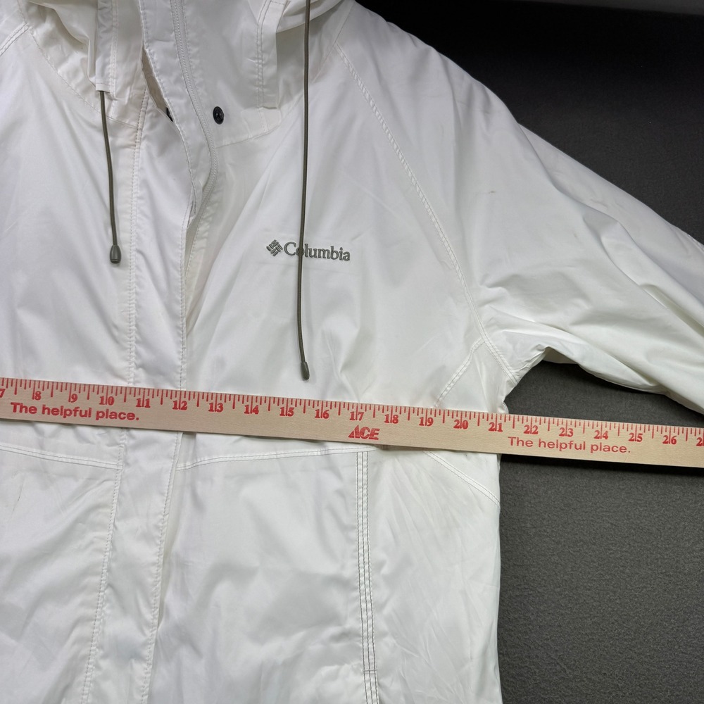 Columbia Jacket Women L White Omni-Tech Waterproof Rain Hooded Parka Shell - Picture 4 of 12